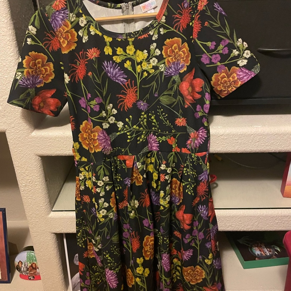 LuLaRoe Orange and Red A-line Casual Dress with Short Sleeves